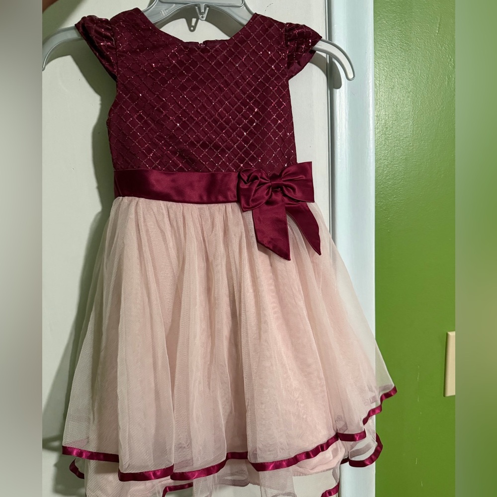 Burgundy and Cream Tulle Dress with Bow